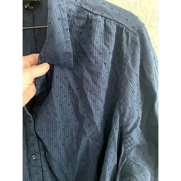 Lane Bryant Navy Blue Swiss Dot Tied Waist Blouse 26 - Picture 5 of 6